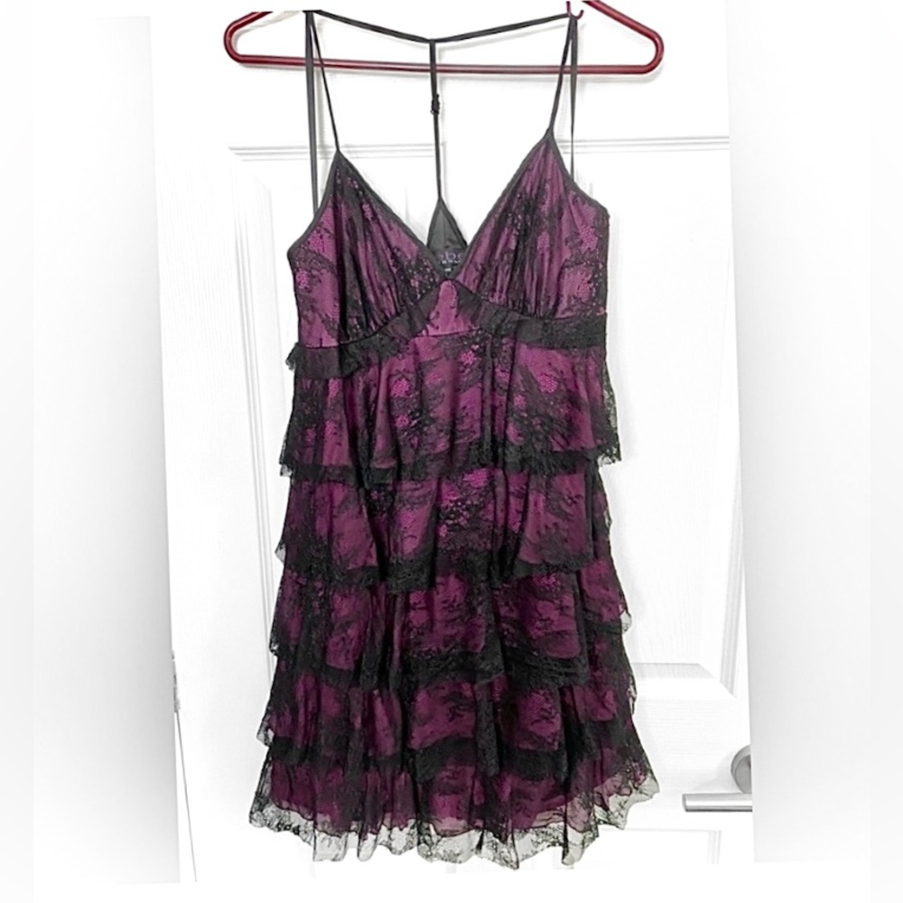 NWOT - Tiered Pink and Black Lace Dress